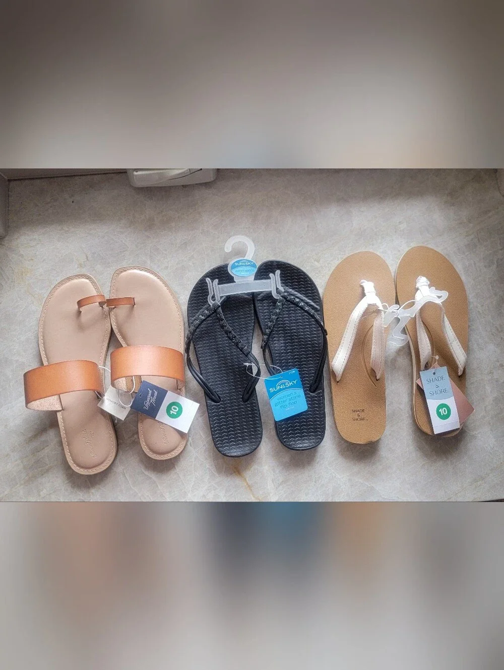 NEW! BUNDLE OF 3 SANDALS SZ 10. Universal Thread, Sun Sky, & Shade & Shore ($48)